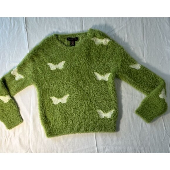 Coco And Shay Sweater Green Shag Butterfly Med Soft Girl Romantic Fairy Coquette - Picture 1 of 7